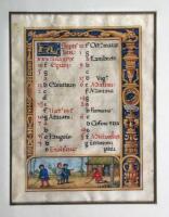 Original hand-painted vellum leaf from one of the earliest golf depictions ever produced by twentieth century British artist Martin Frost, reproduced from the original Flemish book of Hours executed by Simon Bennink, circa 1500-1520 at the time of Queen K