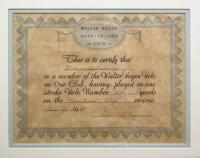 Walter Hagen's "Hole-in-One Club" certificate