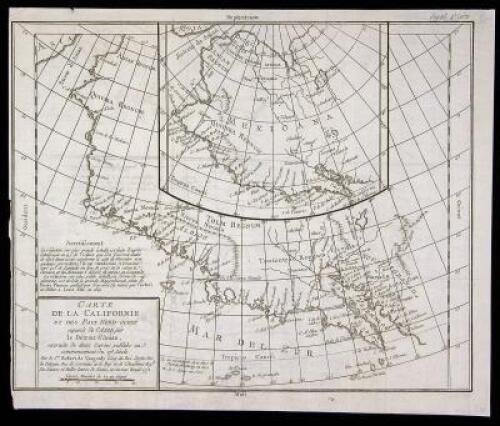 Carte de la Californie et des Pays Nord-Ouest separ&eacute;s de l'Asie par le d&eacute;troit d'Anian...