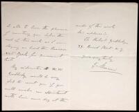 Autograph letter signed to L.L. Bras of the Hamburg American Line