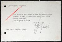 Typed correspondence card, signed by Arthur Seyss-Inquart