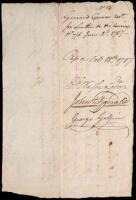 Manuscript receipt for items to be delivered to James Smith at the Great Falls of the Potomac, endorsed with the signature of George Washington on the reverse, and also signed by John Fitzgerald and George Gilpin