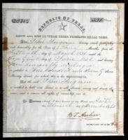 Partially printed document signed by Archer as Secretary of War of the Republic of Texas