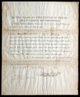 Printed document, filled out in ink, certifying a loan to the Republic of Texas "Army of Reserve" under his command