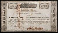 Certificate of Stock in the Town of Washington, for $250, signed twice by John W. Hall