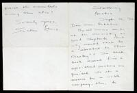 Autograph letter signed by Sinclair Lewis, plus the corresponding typed letter addressed to Lewis and a 1929 booklet by Lewis