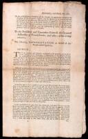 Printed petition addressed to the governing bodies of Pennsylvania protesting maltreatment of Quakers, and seeking cessation of same