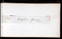 Album with approximately 35 tipped-in signatures, many with inscriptions or closings, etc., including two Presidents of the U.S., Civil War Generals, statesmen, politicians, etc.