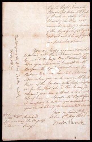 Letter signed by Horatio Lord Nelson