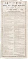 Broadside of 1857 Legal Fees - From Pig Appraisal and Wolf Scalps to Weddings