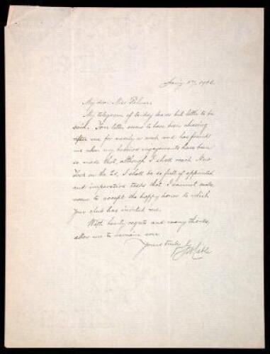 Autograph Letter signed by Cable, to a Miss Palmer