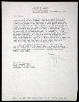 Typed Letter, signed by James M. Cain to literary agent H. N. Swanson