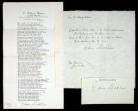 Autograph Verse, signed by Markham, plus a printed poem signed in ink, and a clipped signature