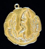 14k gold award medal for handicap singles in tennis, won by Fred W. Houston