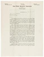 Letter from President of Lake Taho Protective Association - 1917 First Lake Tahoe Conservation Movement