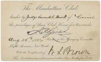 Membership card from the Elite Club Where the Manhattan Cocktail was born, 1892