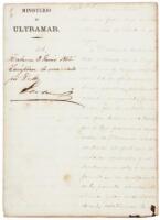 Manuscript Letter Signed as Spanish Minister of Overseas Territories - 1866 Foundation of Chinese Coolie Trade to Cuba after Black Slavery