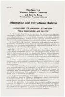 Printed US Government leaflet: “Information and instructional Bulletin: PROCEDURES FOR OBTAINING EXEMPTIONS FROM EVACUATION AND CURFEW”