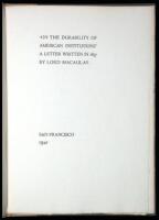 "On The Durability of American Institutions": A Letter Written in 1857