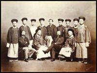 Albumen photograph of 10 Chinese men and 3 caucasian men