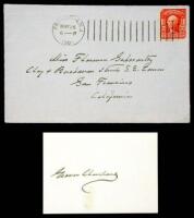 Card signed by Grover Cleveland, with envelope addressed by him