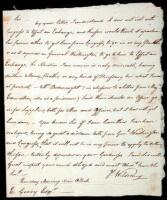 Autograph Letter, signed, from Wilson to Elbridge Gerry, regarding his status as prisoner of war