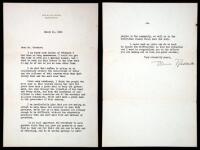 Typed Letter, signed by Eleanor Roosevelt to Ludwig Wronkow. With related archive