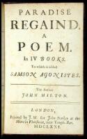 Paradise Regain'd. A Poem in IV Books. To which is added Samson Agonistes