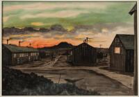 Two watercolor paintings of the Japanese Relocation Camp, Delta, Utah. Circa 1942-1945