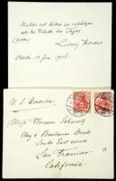 Autograph Note, signed by artist Ludwig Knaus, with the original mailing envelope, hand-written and addressed to Florence Schwartz [Walter] by Knaus