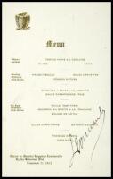 Printed Menu, signed by Ruggiero Leoncavallo