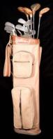 Set of 15 clubs with tan leather and canvas caddie bag