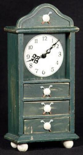 Russ Berrie wooden golf clock with three drawers