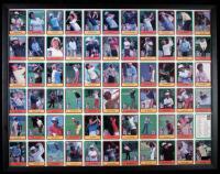 Limited edition uncut sheet of 66 PGA Tour trading cards, framed