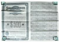 Gold Bond for $500 from the Saratoga & Almaden Railroad Co., with redemption coupons intact