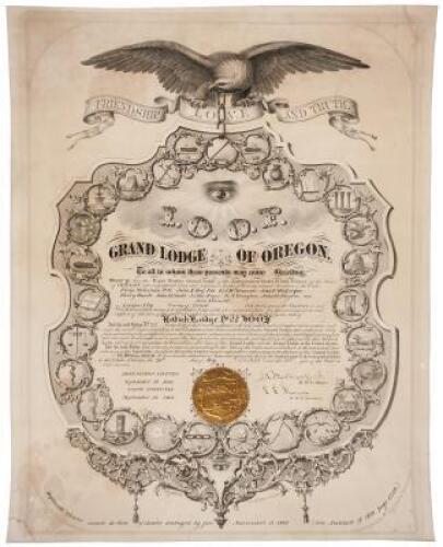 I.O.O.F. Grand Lodge of Oregon - charter certificate for Canyon City chapter