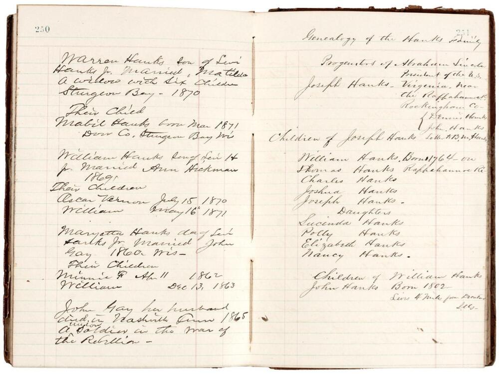 Manuscript genealogy of Abraham Lincoln's maternal lineage (Nancy Hanks ...