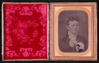 Lot of five tintype portrait photographs, each in embossed papier-mache case, with gilt frames and velvet backing