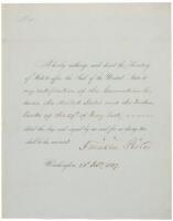 Partially printed document, signed, by Franklin Pierce authorizing the affixing of the Seal of the United States to the ratification of the Convention between the United States and the Netherlands in 1856