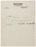 Typed Letter, signed, on Metropolitan Magazine letterhead