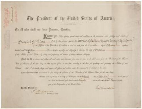 Document signed, appointing a Captain in the Militia of the District of Columbia