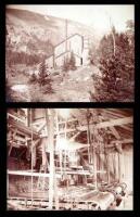 Two vintage albumen photographs, exterior and interior of a mill in Colorado