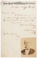Autograph Note, signed with original photograph of Horace Greeley