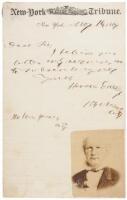 Autograph Note, signed with original photograph of Horace Greeley