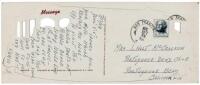 Autograph Note, signed on a postcard from Mamie Eisenhower, about a trip taken to California with President Eisenhower