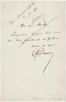 Autograph Note, signed by Alexandre Dumas pere