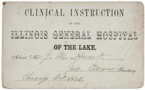 Printed and handwritten Medical Study ticket Signed by Illinois pioneer at first Chicago Hospital, later Governor of Colorado