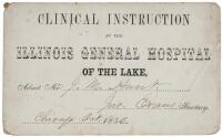 Printed and handwritten Medical Study ticket Signed by Illinois pioneer at first Chicago Hospital, later Governor of Colorado