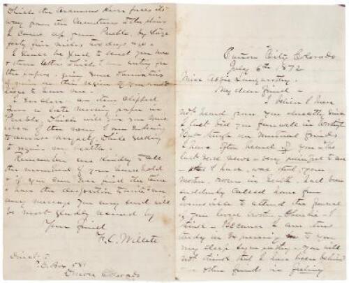 Autograph Letter Signed - 1872 from the ill-fated author of rare Colorado Handbook