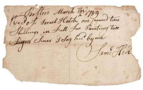 Autograph Document Signed - 1789 Early Boston Engraver paints signs for famous Tavern